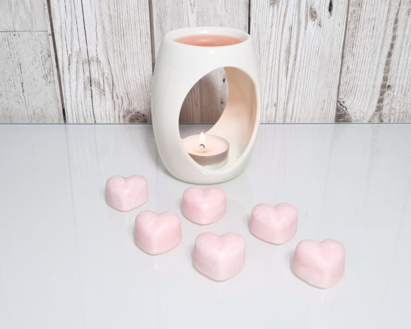 Wax Burner with Soy Wax Melts Gift Set - Pink or White Ceramic Wax Melter Warmer Set with Heart Wax Melt Bag of 12