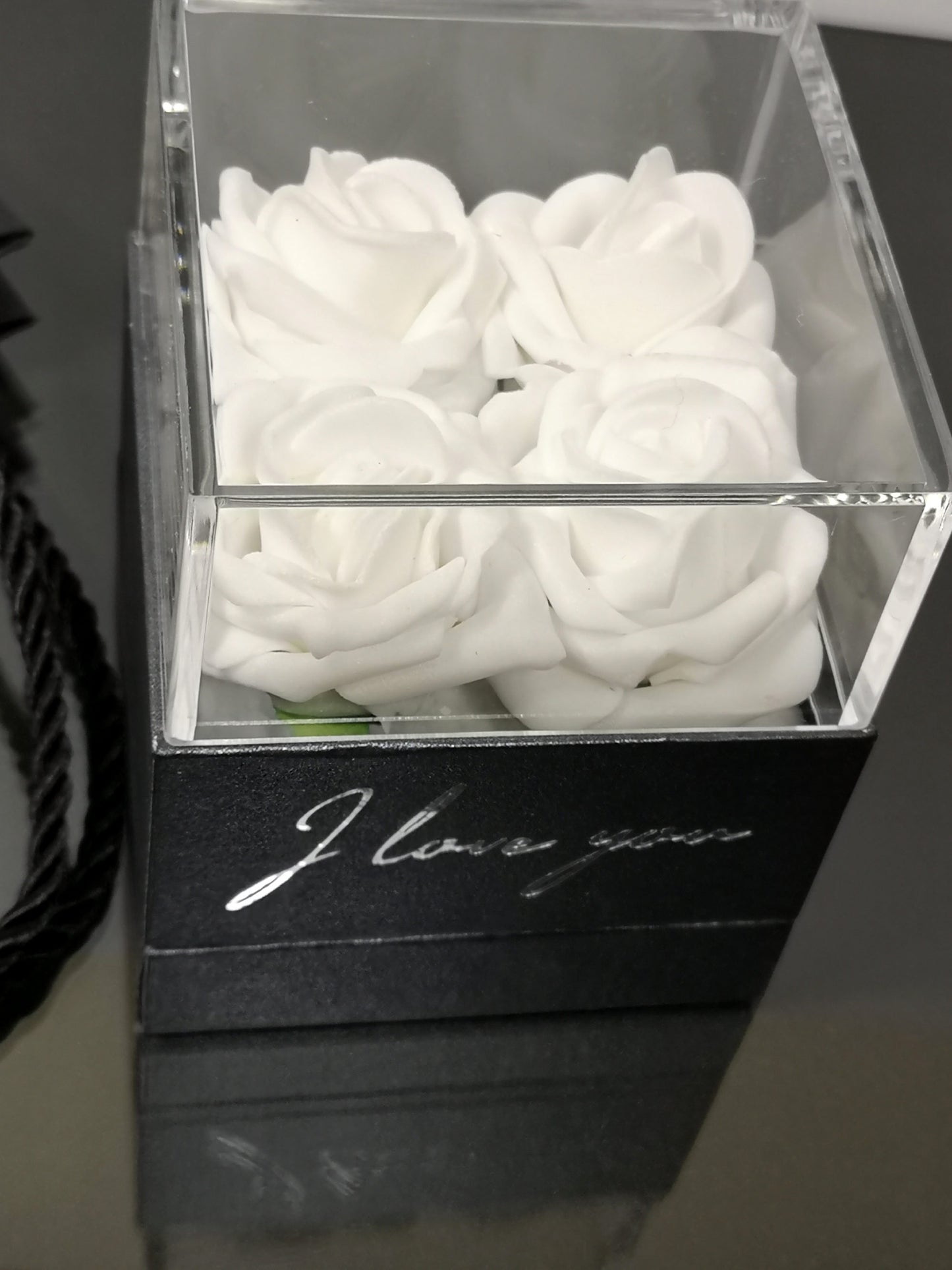 Personalised Rose Gift Box with Heart Necklace, White Eternal Roses