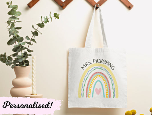 Personalised Teacher Tote Bag, Teaching Is My Jam Tote Bag For Teachers End Of Year Teachers Gift, Boho Rainbow Tote Bag, Gifts For Teachers