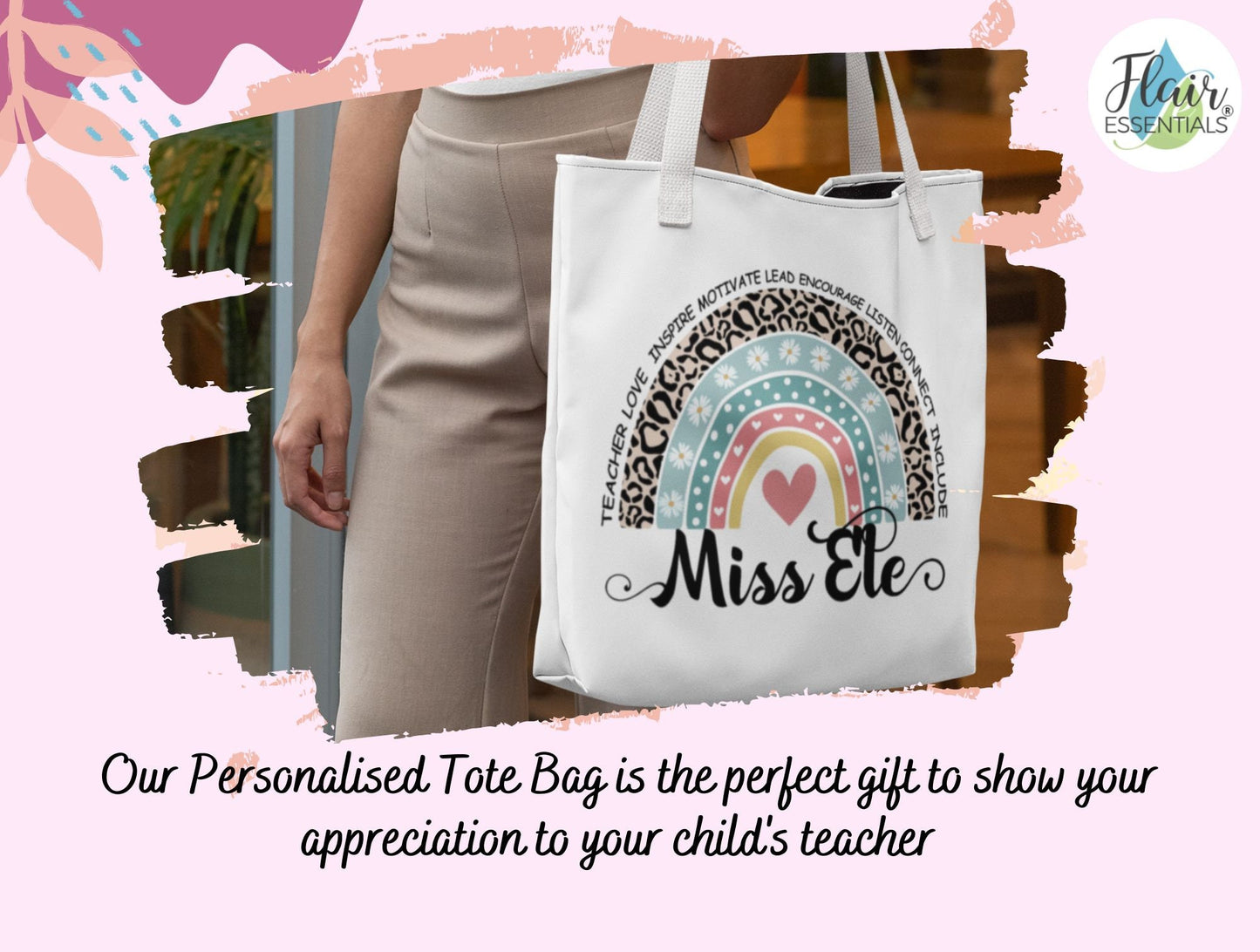 Personalised Teacher Tote Bag, Personalised Teacher Gifts, Rainbow Book Bag, Teaching Assistant Gift