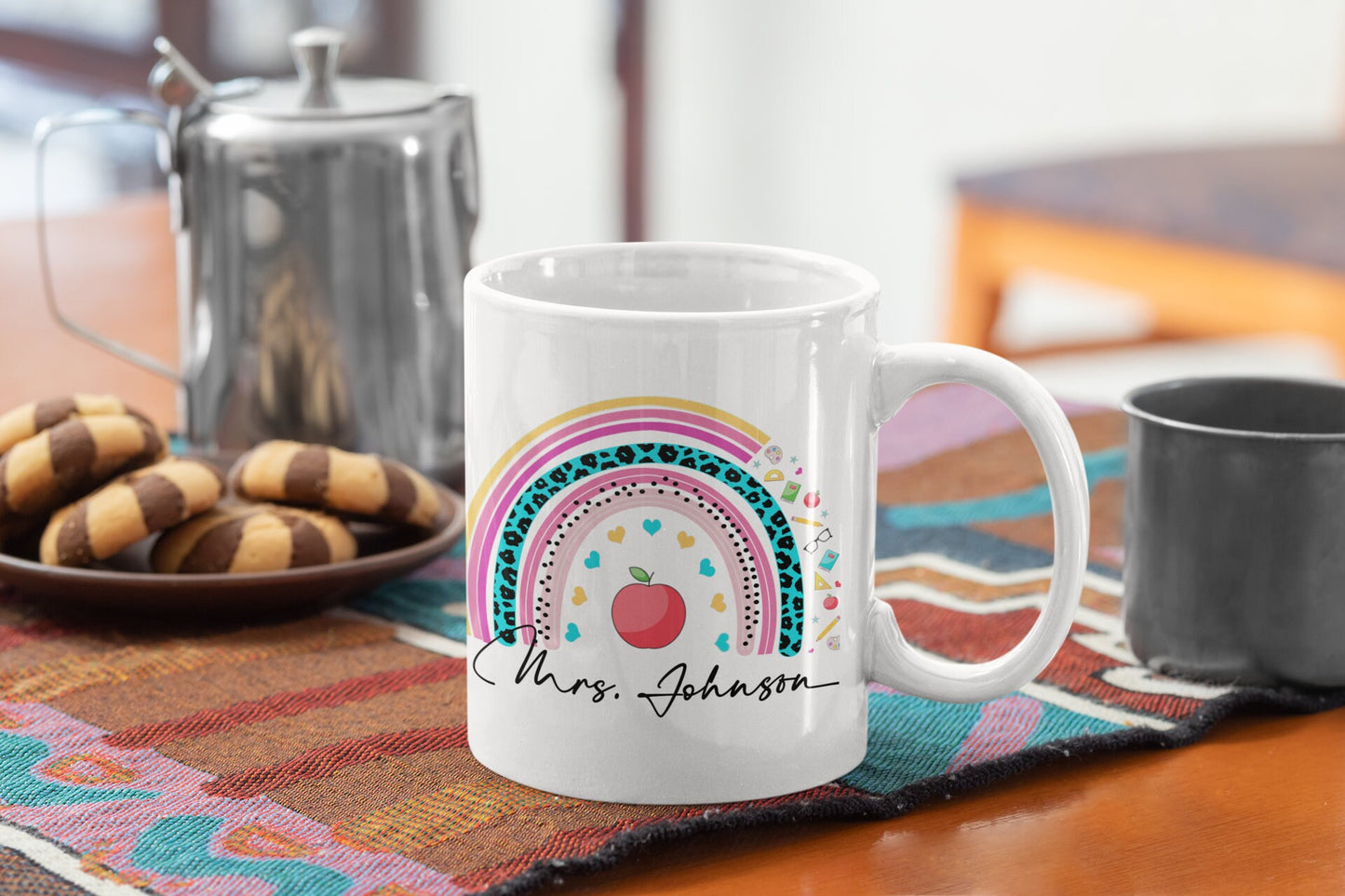 Personalised Teacher Mug Rainbow Thank you Teacher Name & Message Mug, Tea Coffee Teaching assistant Mug Gift