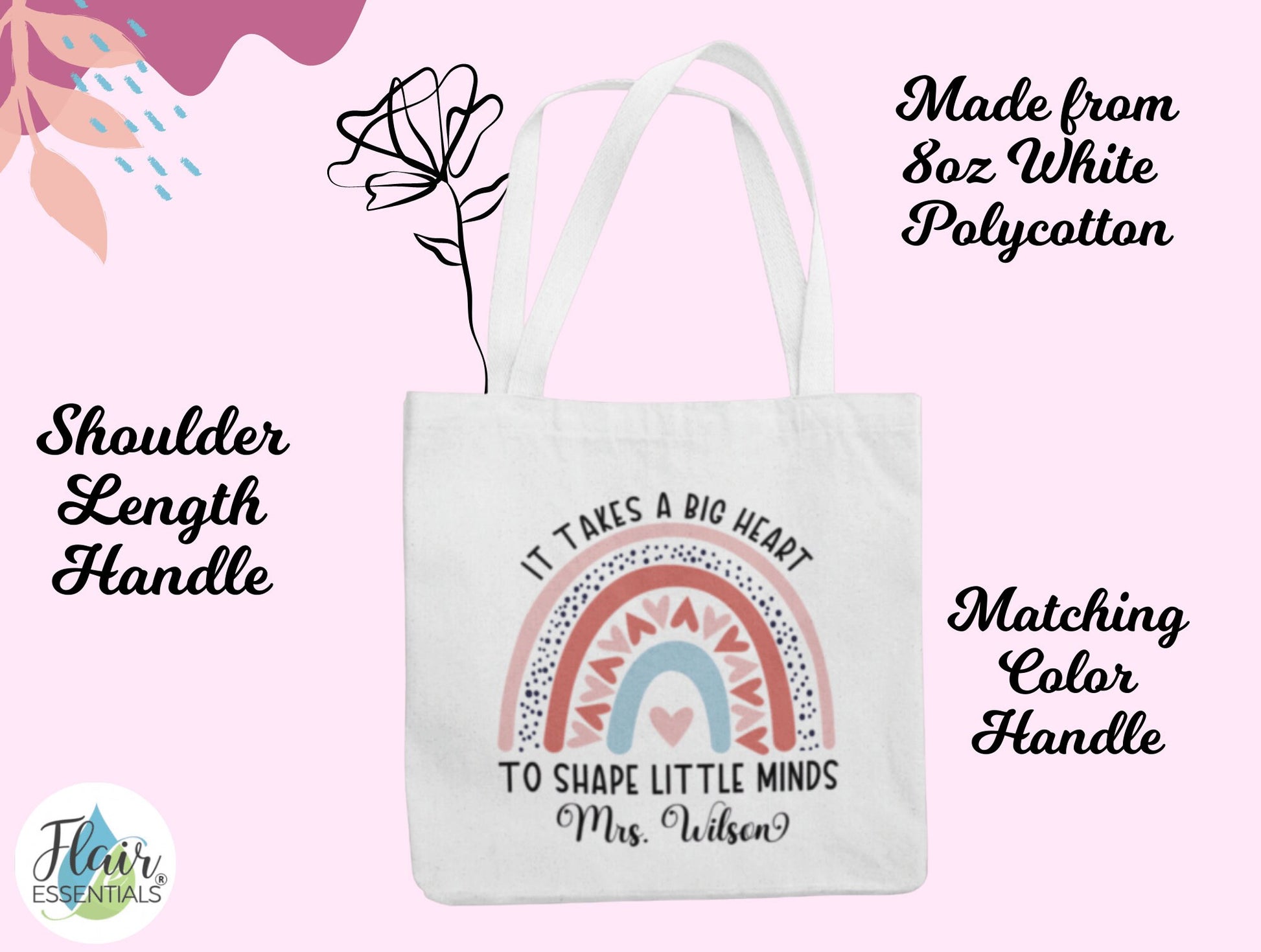 Personalised Teacher Tote Bag, It Takes A Big Heart To Shape Little Minds Tote Bag For Teachers Gift, End Of School Year Gifts For Teachers