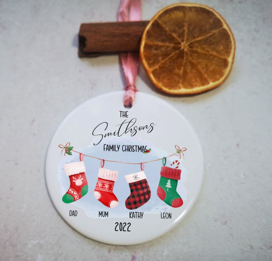 Personalised Family Name Christmas Ornament, Ceramic Tree Decoration, Custom Bauble, Family Christmas Gift Decoration, 2022