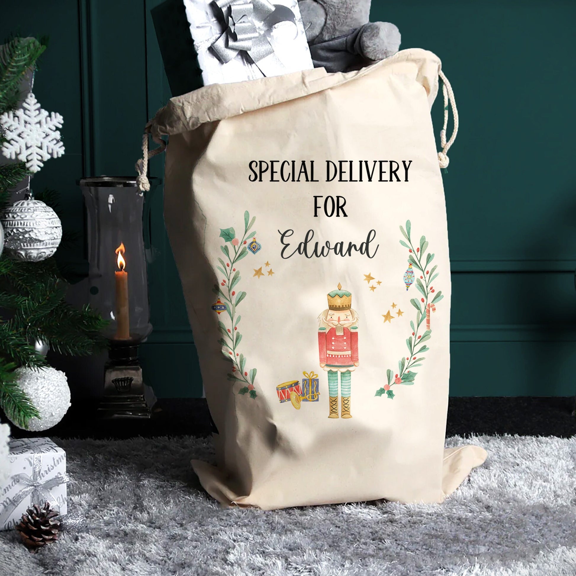 Personalised Nutcracker Christmas Sack, Ballerina Christmas Eve Gift Sacks, Xmas Presents Gift Bag