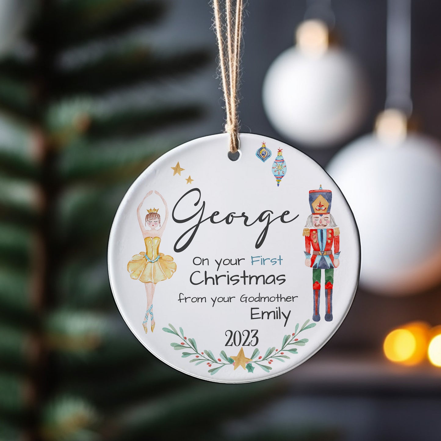 Personalised First Christmas Ornament, Family Christmas Hanging Decoration, Custom Bauble, Name Gift Decor