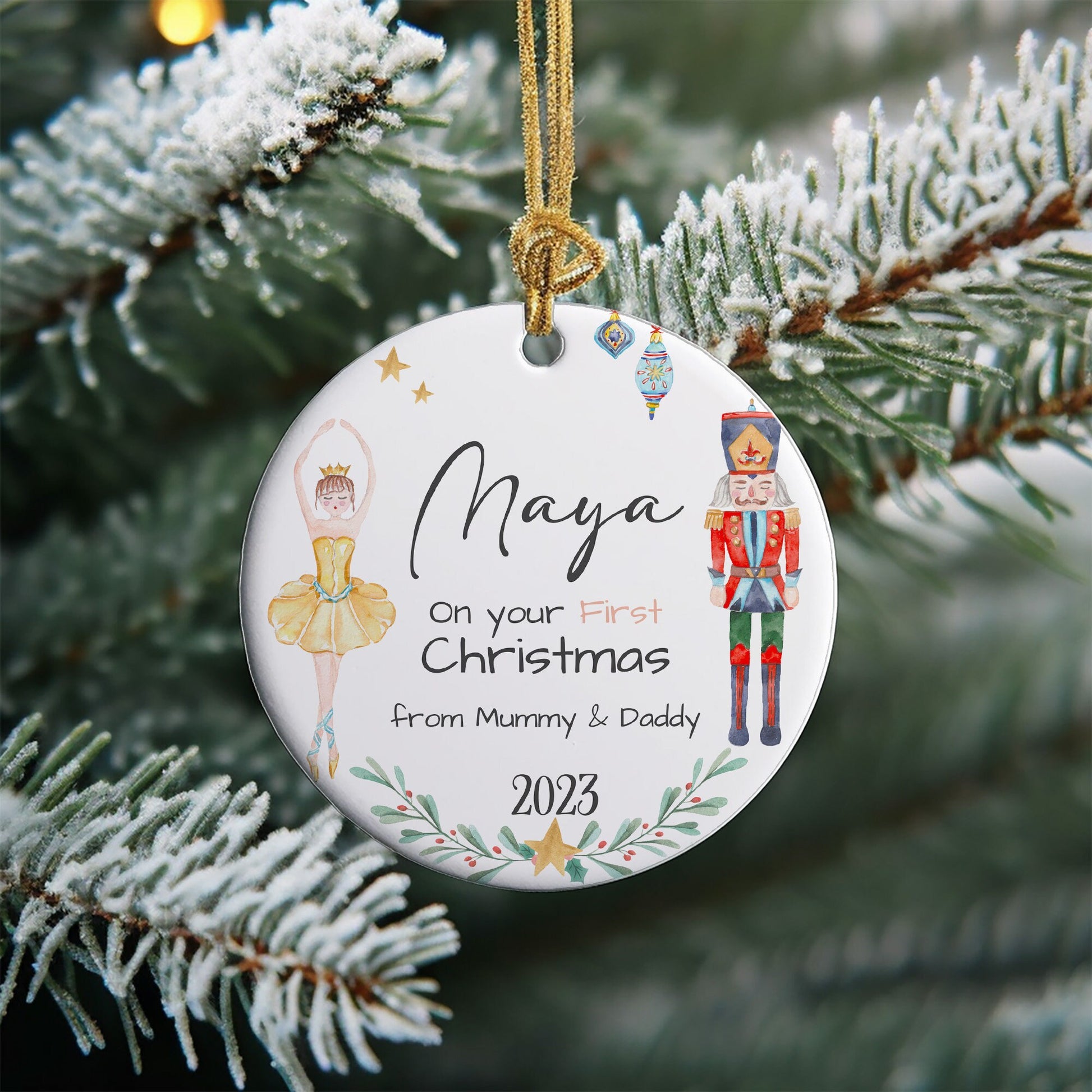 Personalised First Christmas Ornament, Family Christmas Hanging Decoration, Custom Bauble, Name Gift Decor